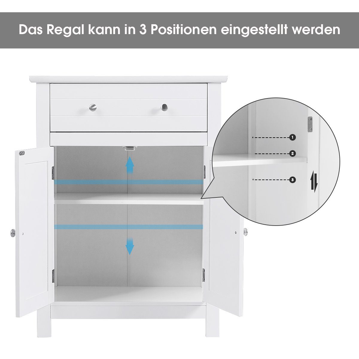 COSTWAY Badkommode, mit Schublade, Tür&verstellbarem Ablage, weiß, 60x30x80cm