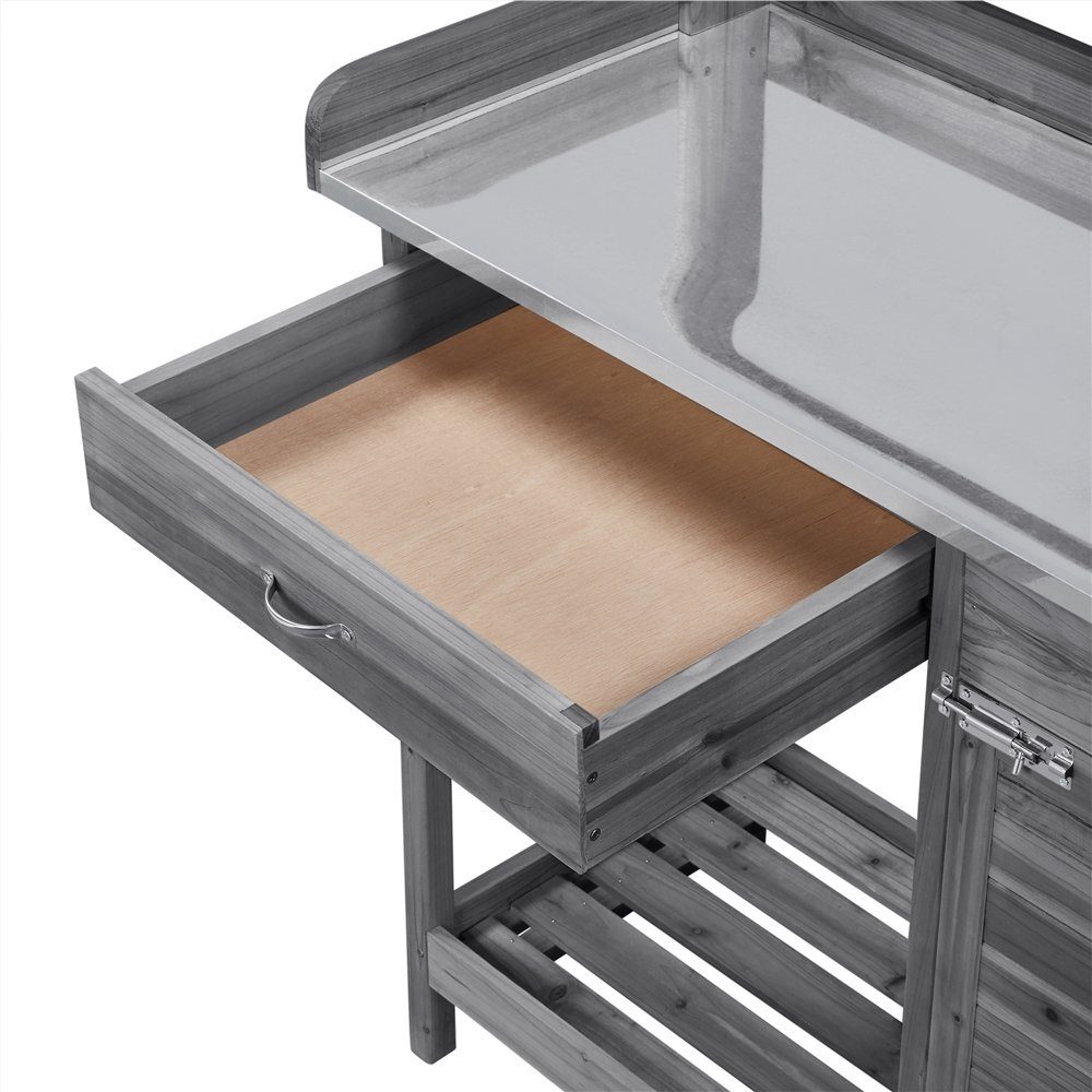 Yaheetech Pflanztisch Garten Pflanztisch mit Schubladen & Unterschrank, Outdoor Gärtnertisch Holzpflanztisch mit verzinkt Arbeitsplatte