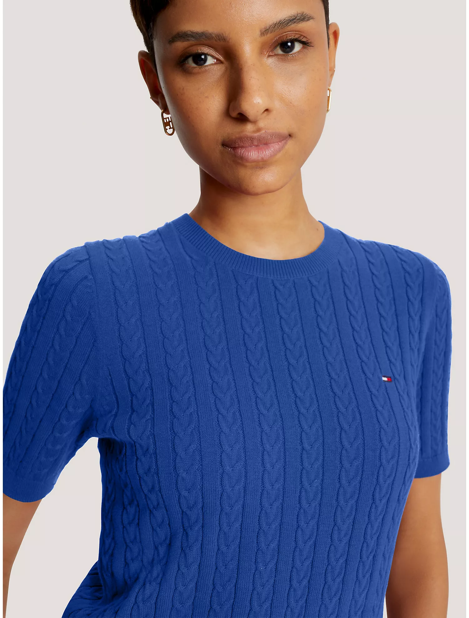 Cable Knit Short-Sleeve Sweater