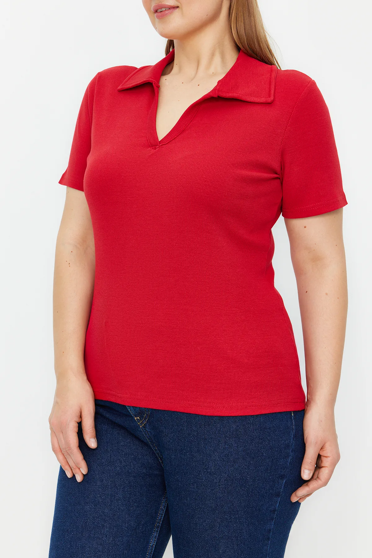 Trendyol Curve  Rote schnurgebundene Strickbluse TBBSS22BZ0750