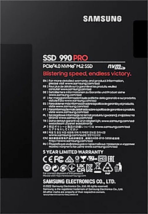 Samsung 990 PRO NVMe™ M.2 interne SSD (1 TB) 7450 MB/S Lesegeschwindigkeit, 6900 MB/S Schreibgeschwindigkeit