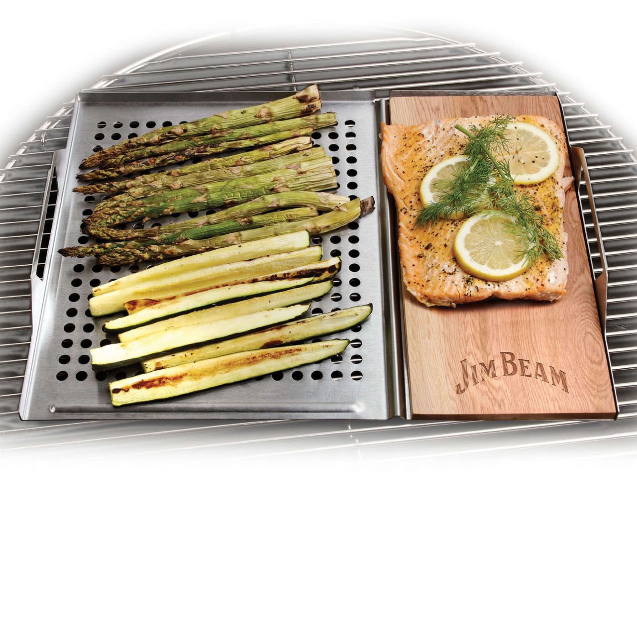 Jim Beam Edelstahl Grillauflage mit Zedernholz-Platte