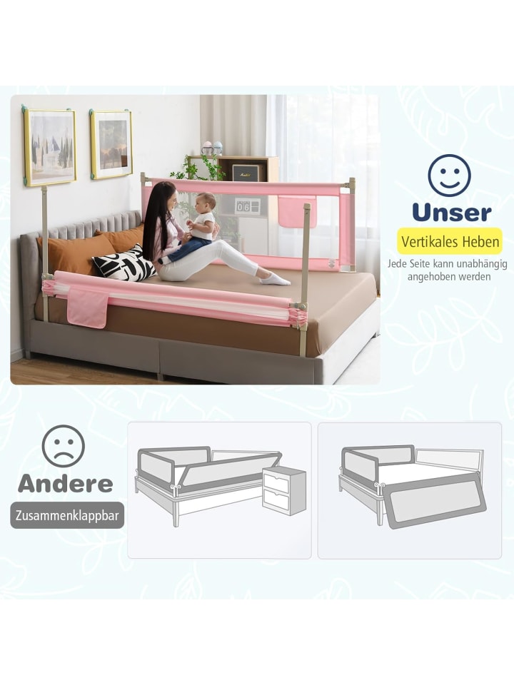 COSTWAY Bettgitter 175 cm in Rosa günstig kaufen 175 cm