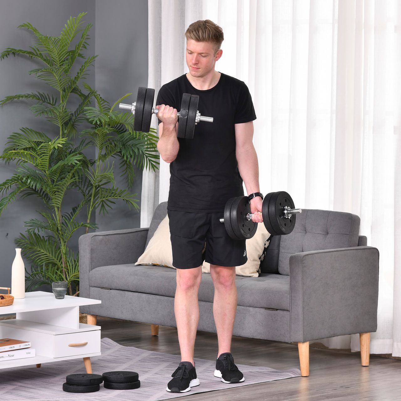HOMCOM Kurzhantel Set 30KG Hantelset mit Hantelscheiben für Zuhause Schwarz Krafttraining