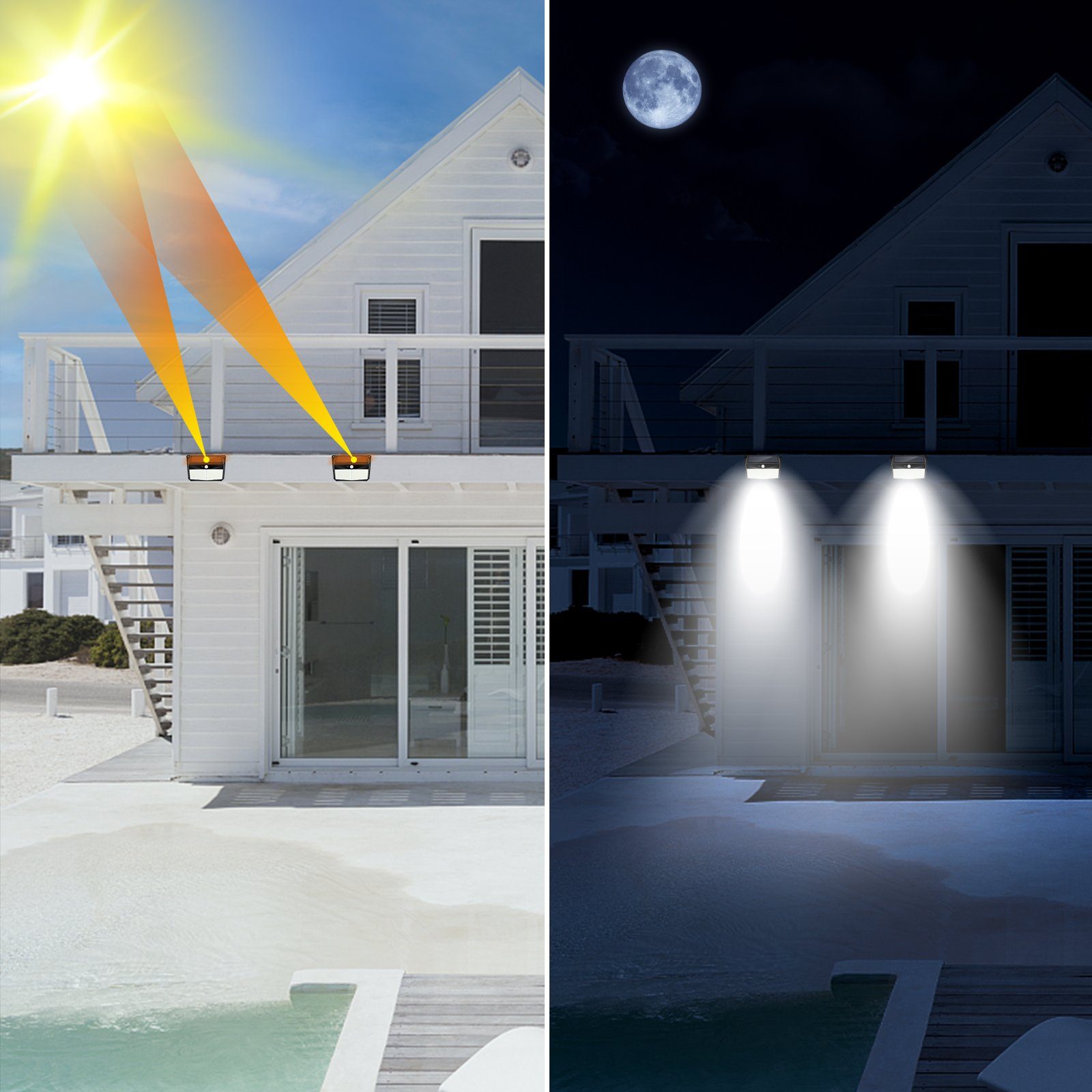 SunJas LED Solarleuchte LTBGD228, 228 pcs LED, Solarstrahler IP65 Außenleuchte Gartenlampe Außen-Wandleuchte