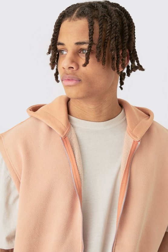 Ärmelloser Oversize Hoodie mit Reißverschluss