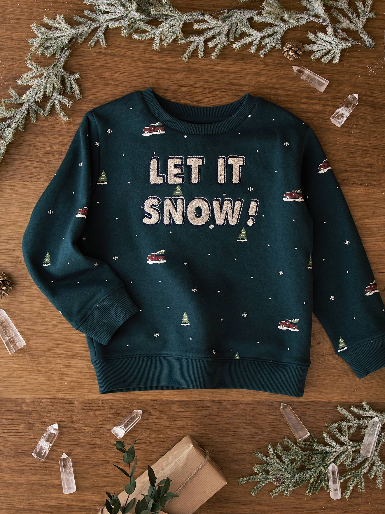 Vertbaudet Jungen Weihnachts-Sweatshirt mit Schriftzug - grün