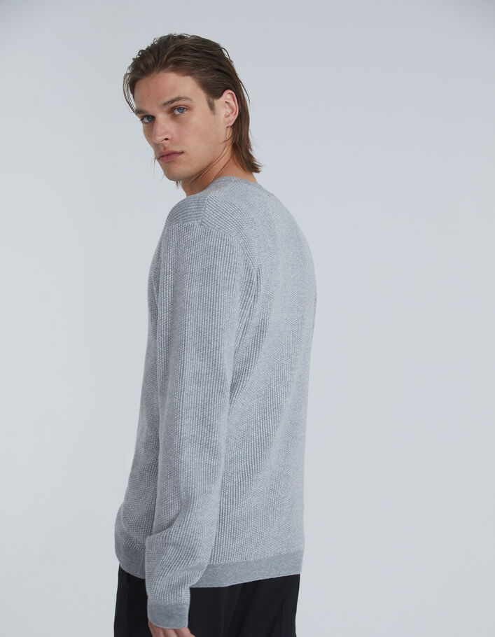 Pull gris tricot relief gaufré Homme