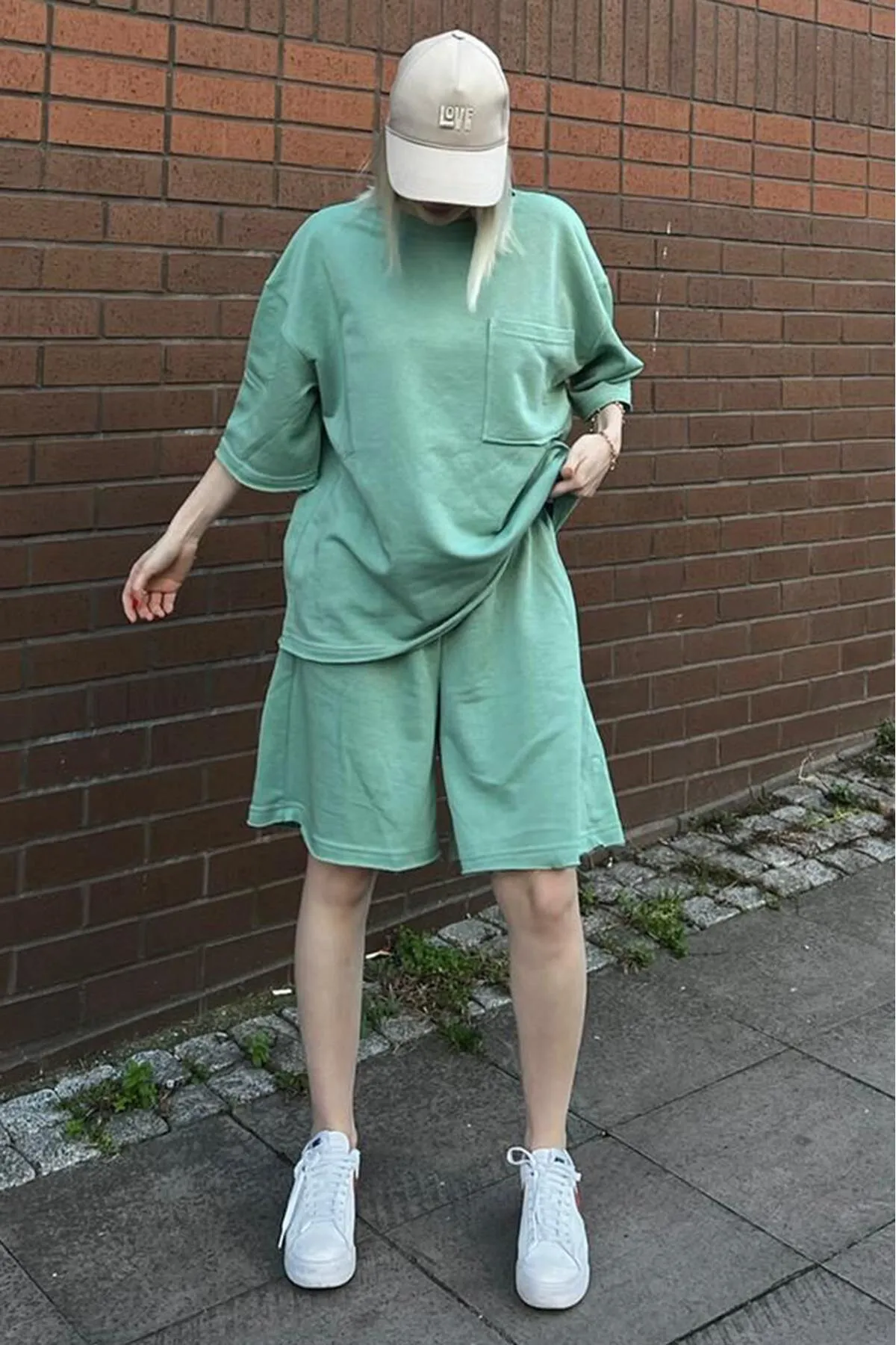 Madmext  Mintgrünes Kurzarm-Shorts-Set MG1981