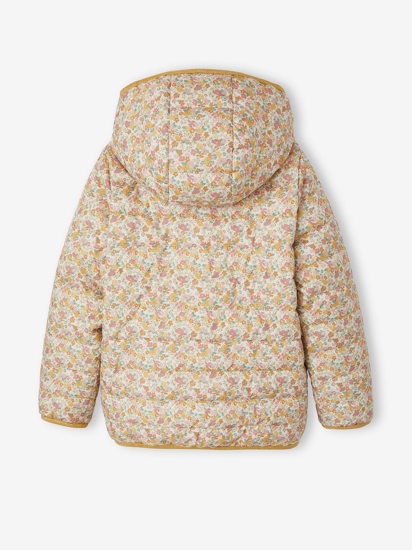 Doudoune à capuche légère réversible fille anthracite imprimé