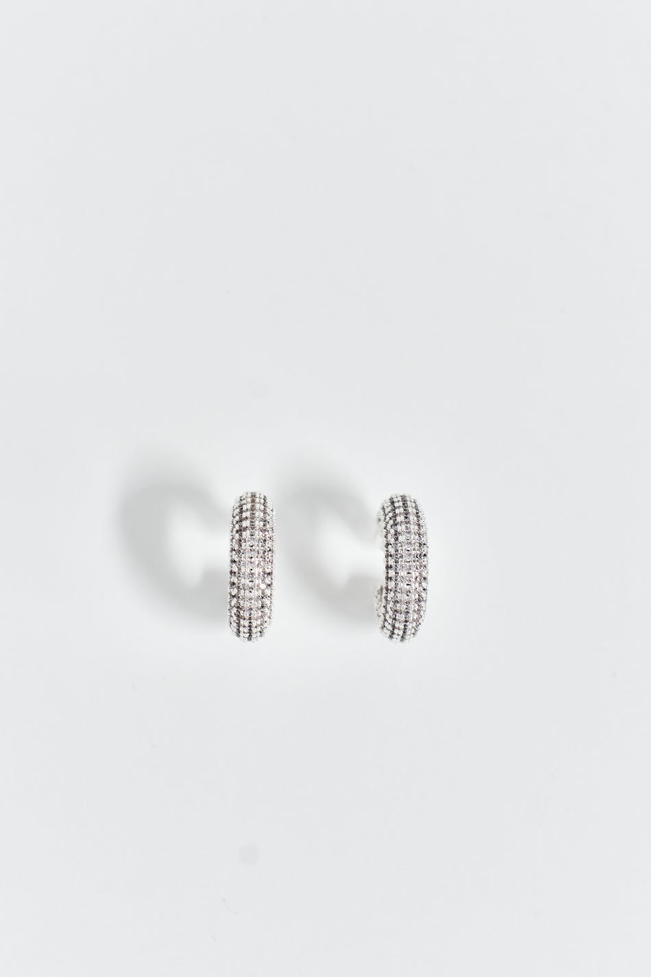 Pave silver hoops earrings