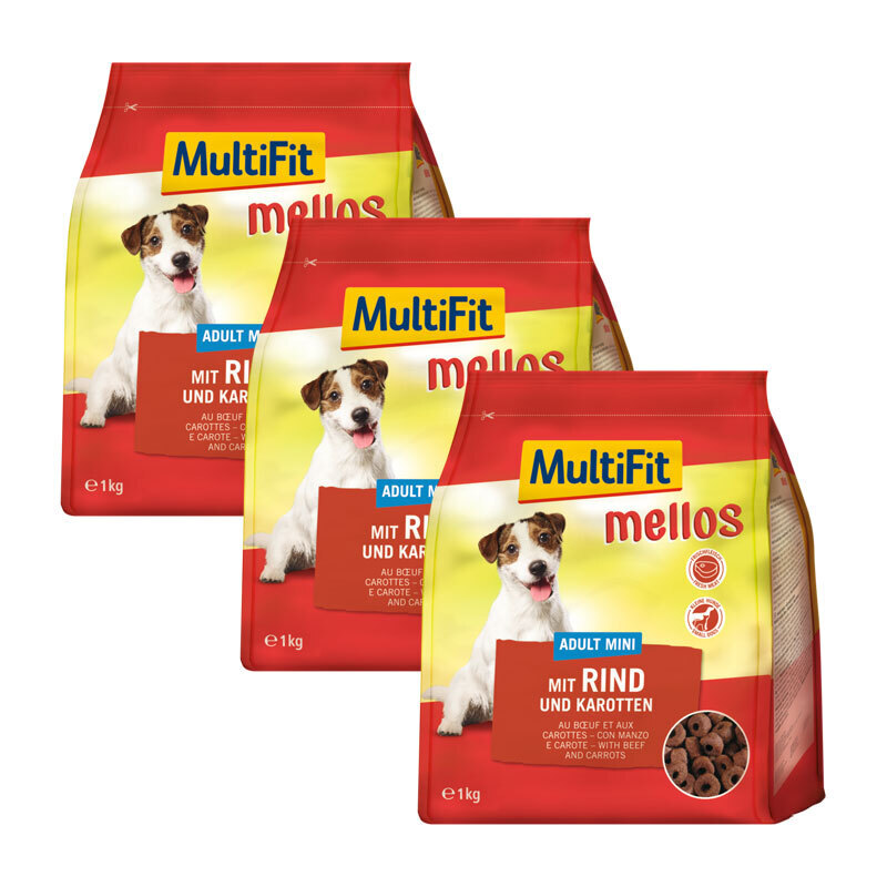 MultiFit Hundetrockenfutter MultiFit Mellos Mini mit Rind und Karotten 3x1kg