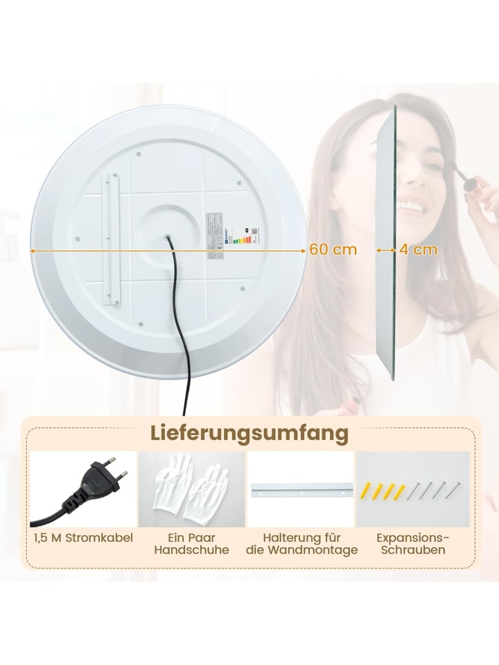 COSTWAY LED-Badspiegel 60cm in Silber günstig kaufen onesize