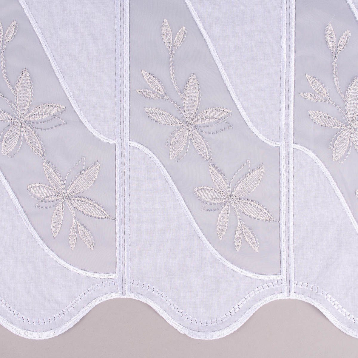 Meterware Scheibengardine Organza nähfrei Stickerei Blumen weiß beige 50cm, SCHÖNER LEBEN., stark perforiert, Stickerei/Stickstoff, bestickt