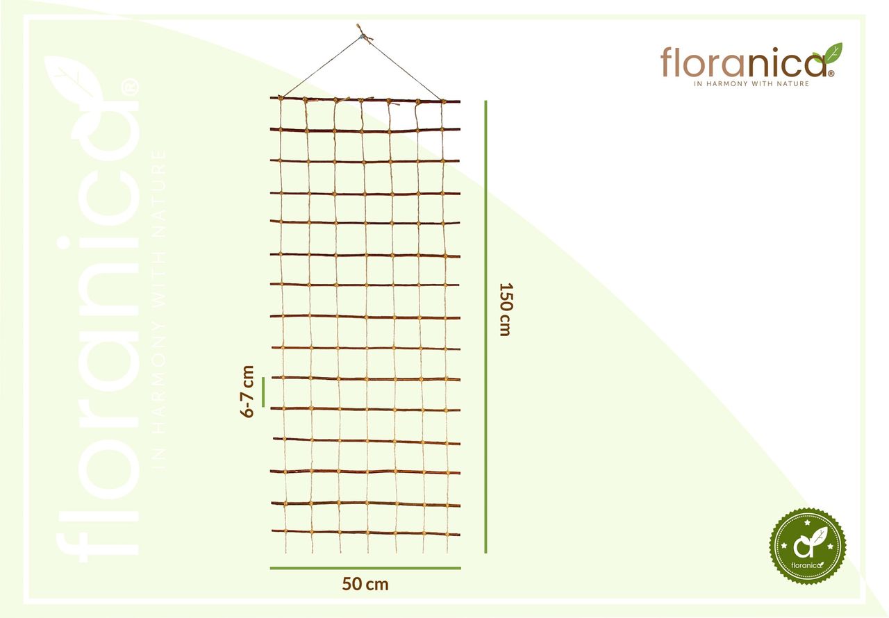 Pemicont Floranica Rankhilfe Rankgitter für Kletterpflanzen Länge 200cm Breite 50cm Naturweide Ökologische Schnur und Jutesack Stütze für Rosen Kletterpflanzen Gemüse Reben