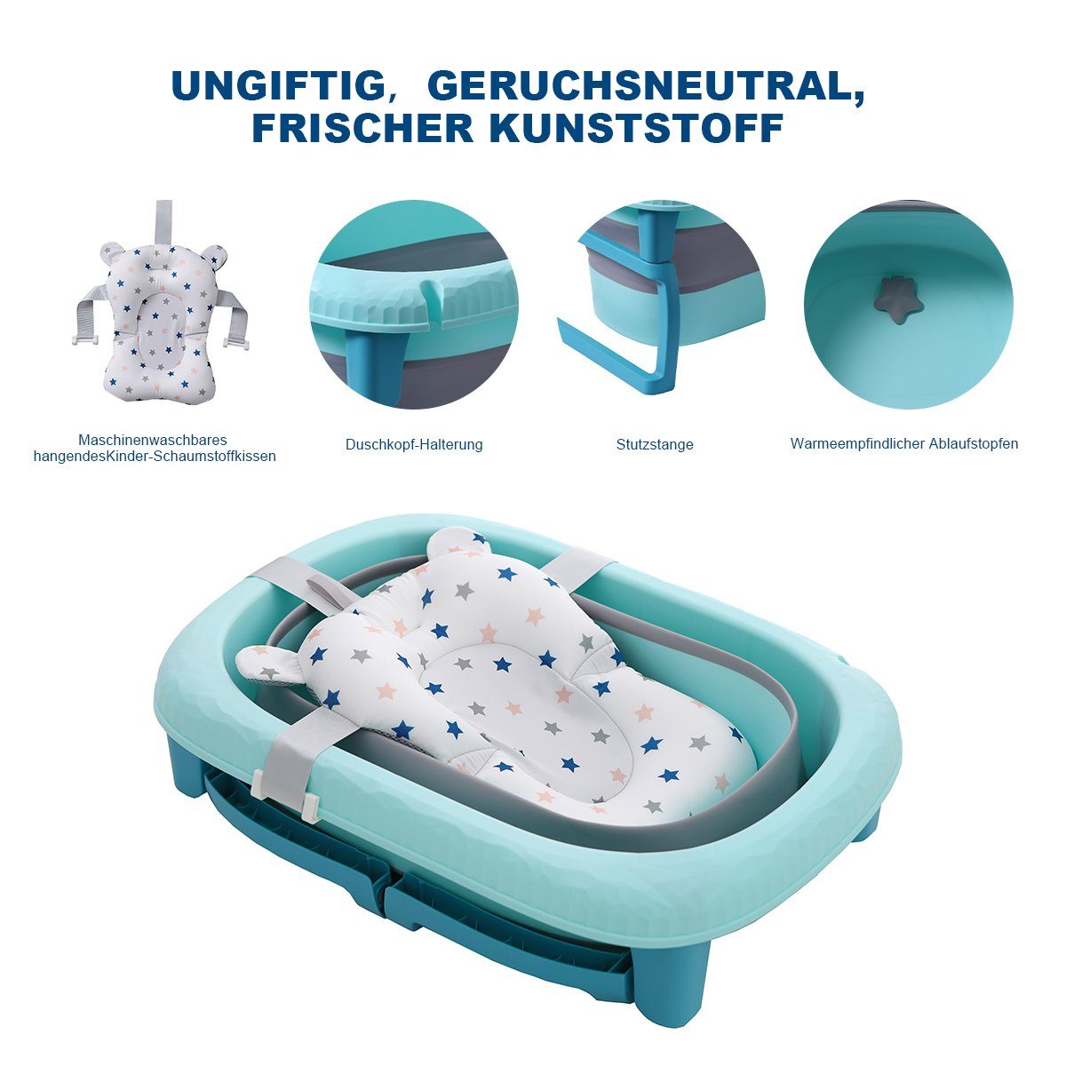 IKIDO Babybadewanne 3 in 1 Faltbare Badewanne für Kleinkinder & Kinder, Haustier, (Tragbare Badewanne für Dusche, Kinder Summer Schwimmbad), Wanne mit Badewannensitz für 3-6 Jahre und Duschrille für 0-3 Jahre