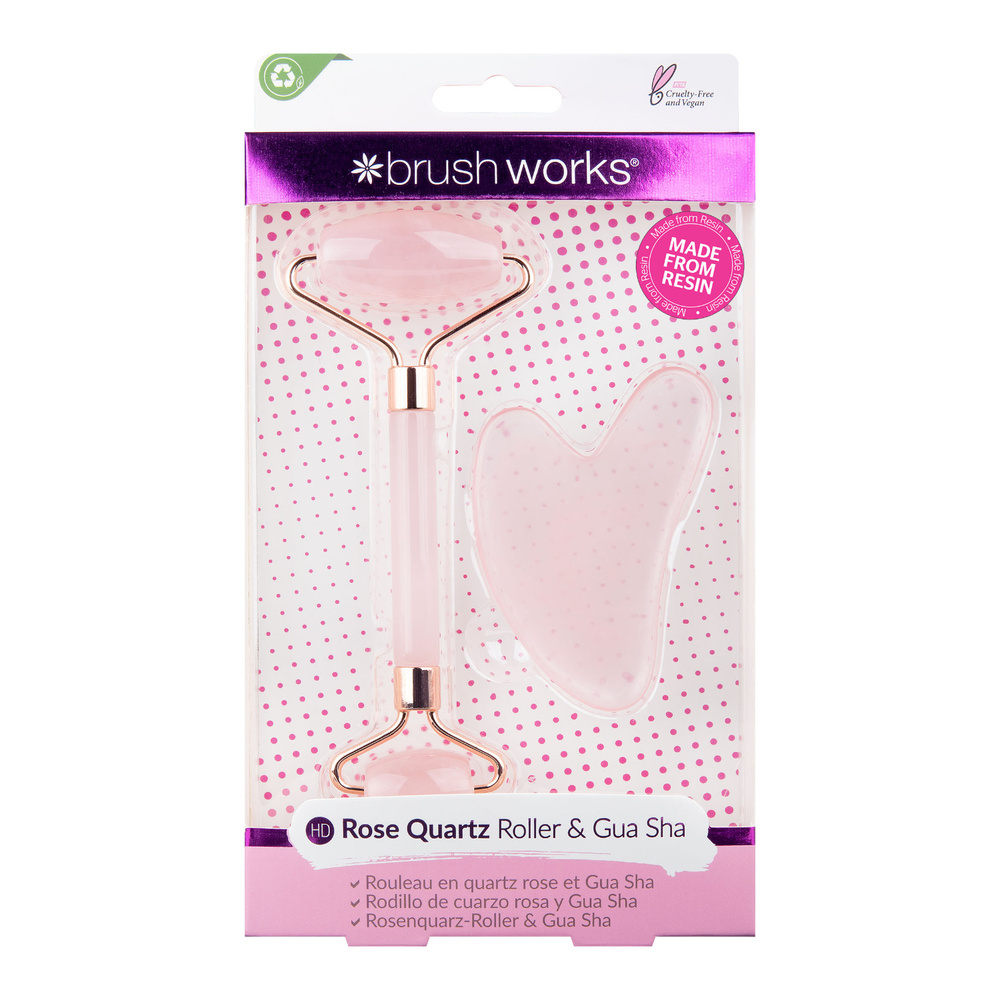 Brushworks Rouleau de quartz rose et Gua Sha Accessoire de soin