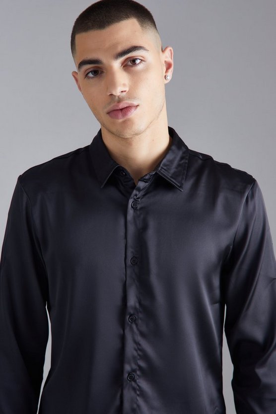 Langärmliges Slim-Fit Satin-Hemd