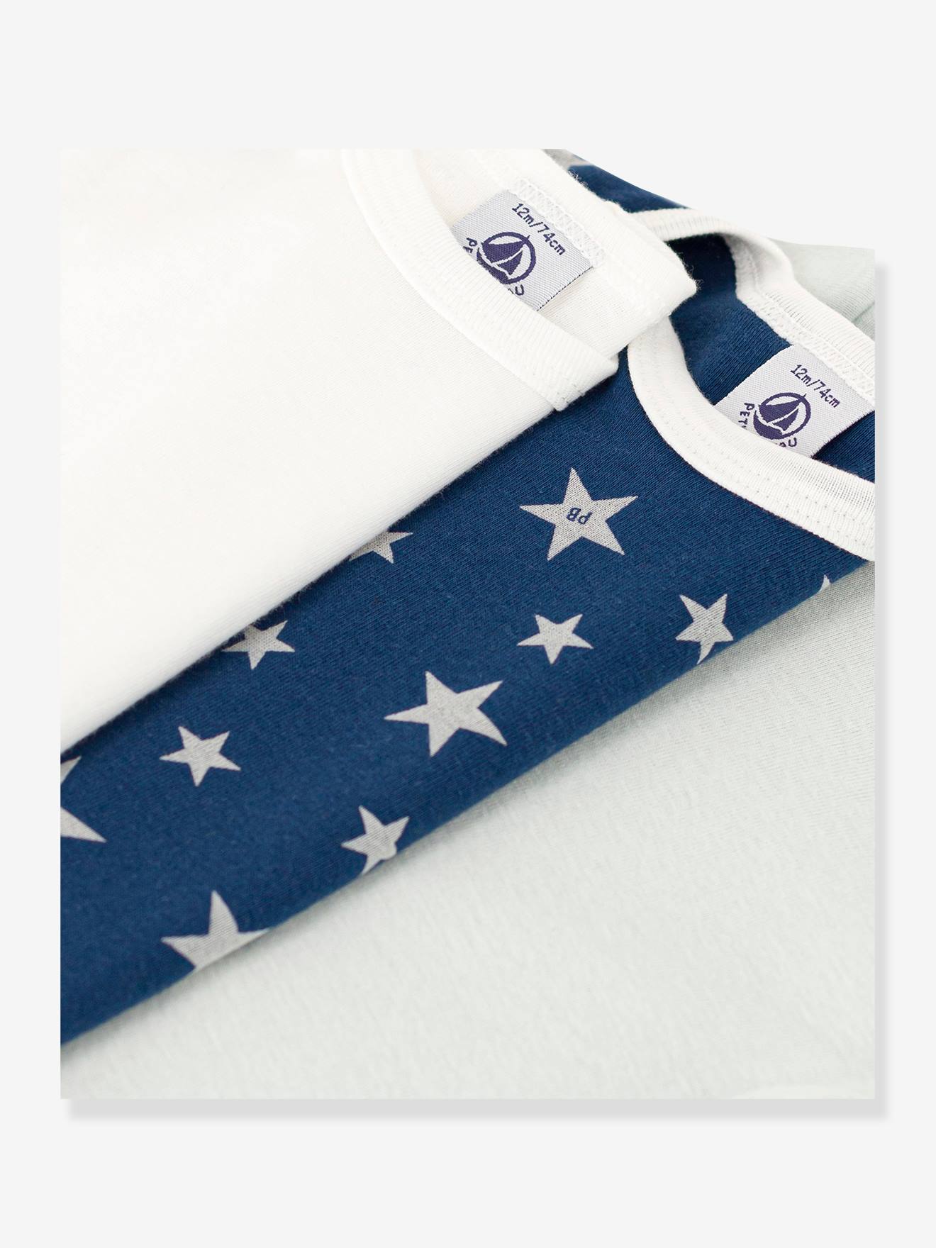 Petit Bateau 3er-Pack Baby Langarm-Bodys PETIT BATEAU, nachtleuchtende Sterne - weiß