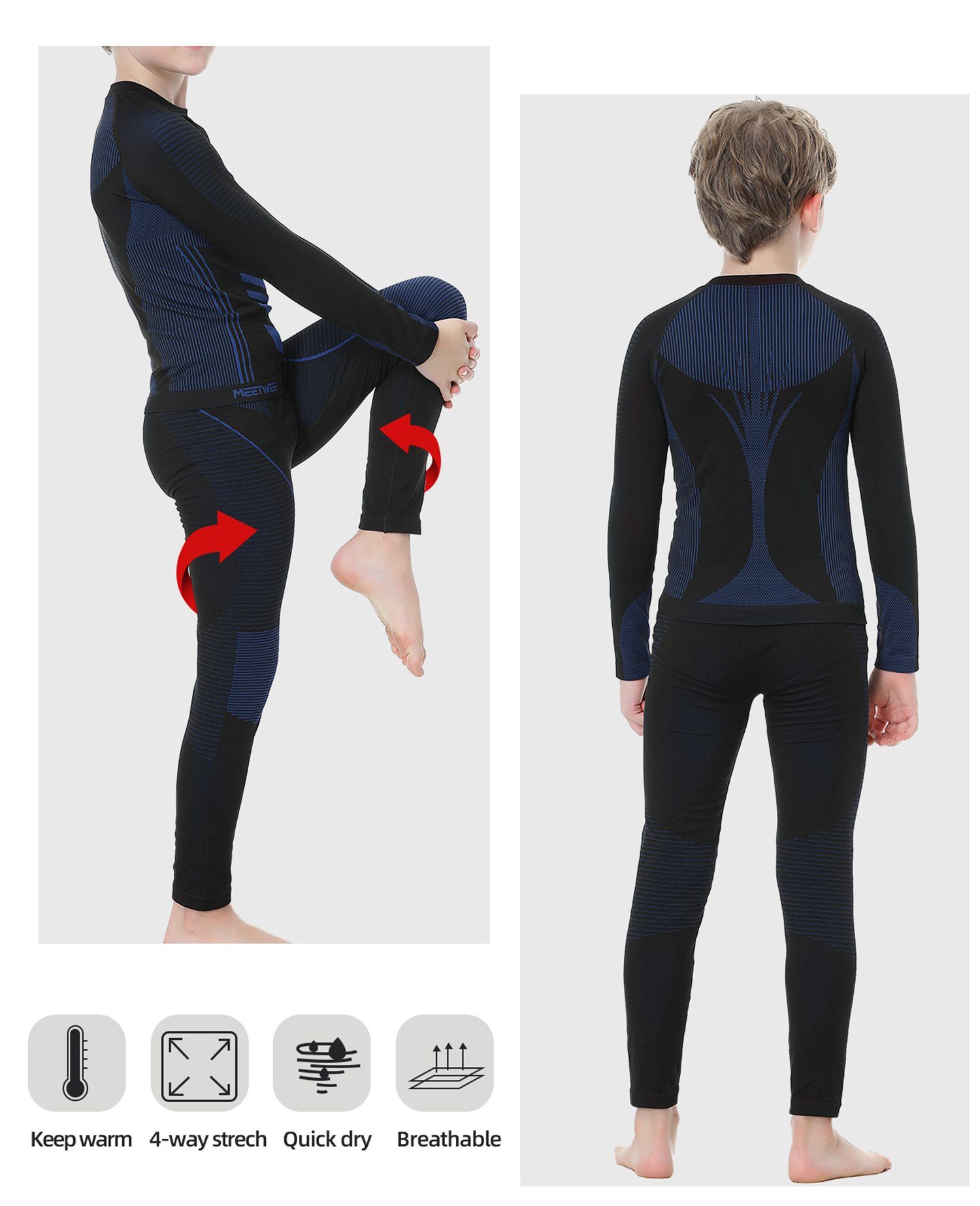 MEETYOO Thermounterhemd Kinder Thermo Unterwäsche Set (Sport Funktionswäsche Unterhemd + Unterhose, Fleece Skiunterwäsche) Wandern, Snowboarden, Radfahren, Laufen und Skifahren