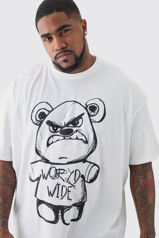 Plus Oversize T-Shirt mit Evil Teddy Print