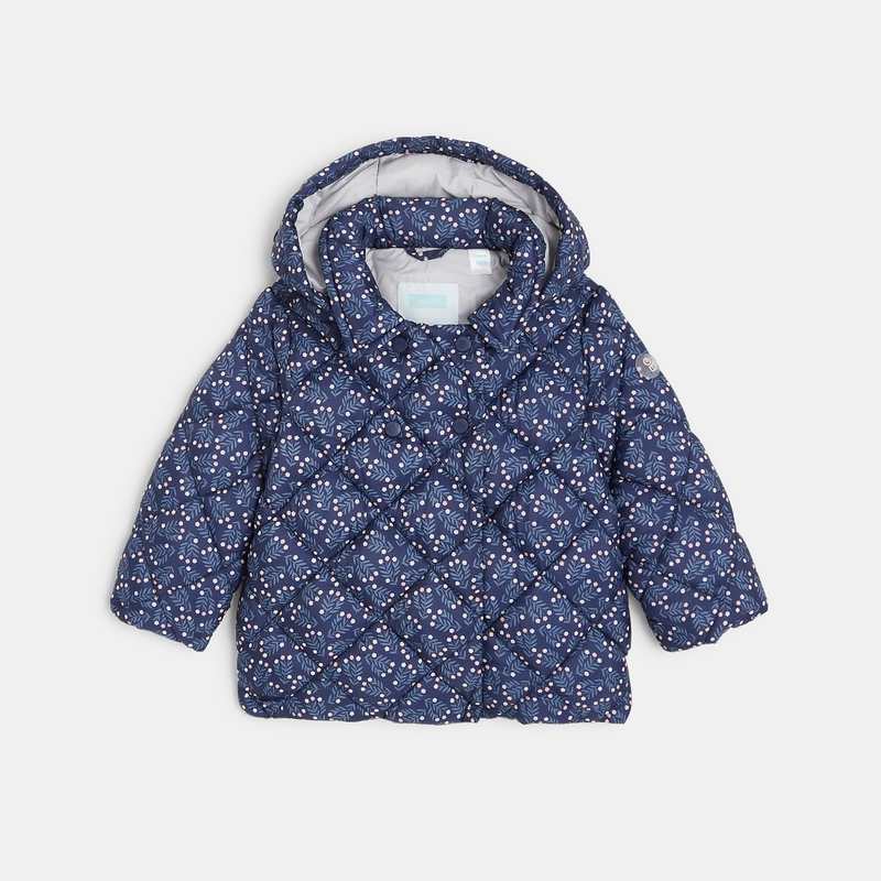 Doudoune légère matelassée fleurie bleue bébé fille