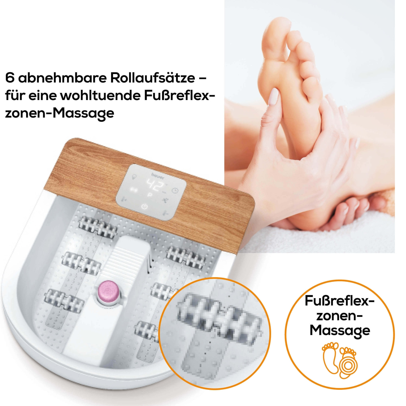 Beurer Wellness Fußsprudelbad FB 65-Wellness Fußsprudelbad mit Wasserheizung, Ambientebeleuchtung und rotierender Pedikürestation