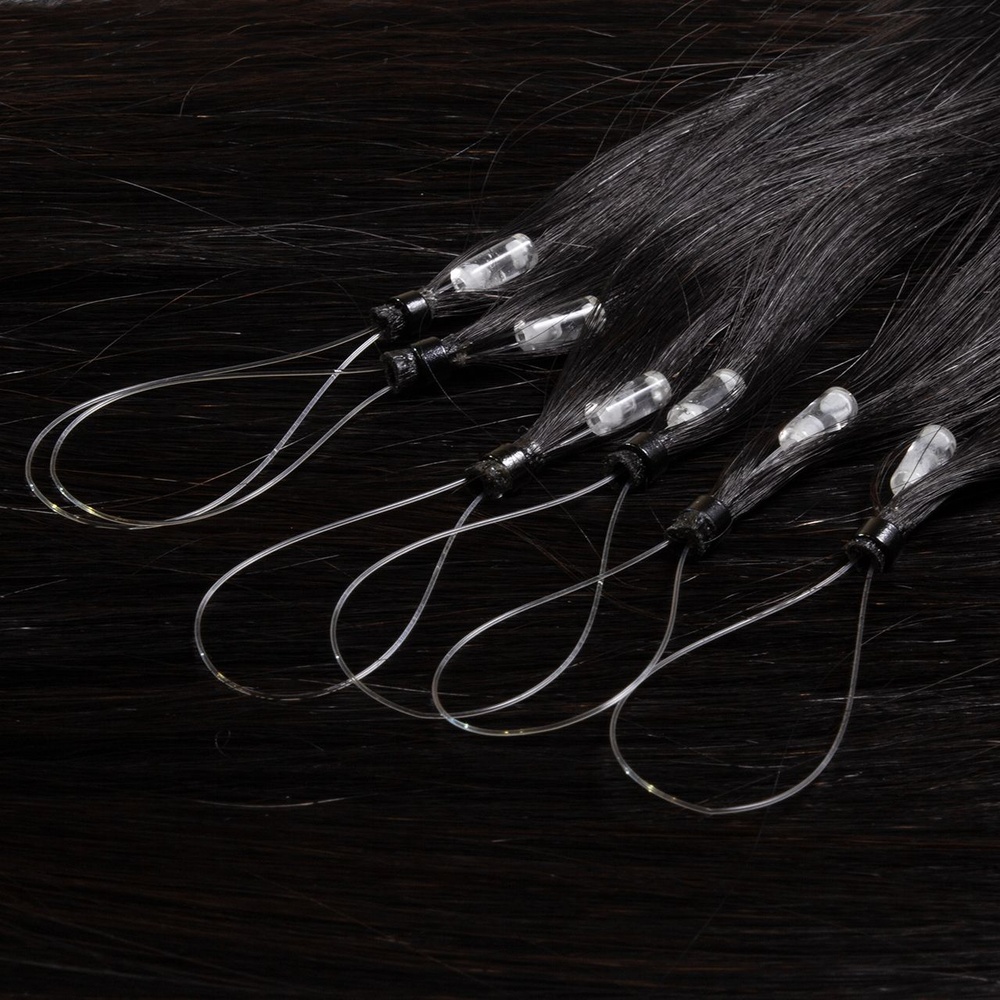 hair2heart Extensions à froid Microring Premium cheveux naturels #1b Noir naturel 0.5g extensions