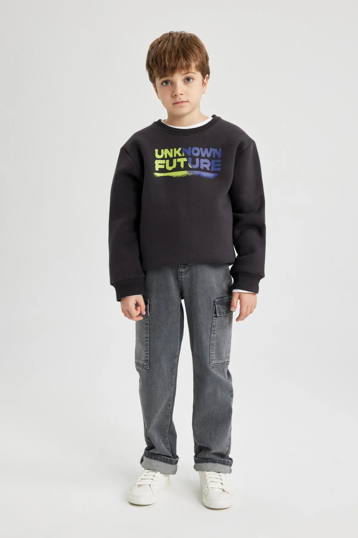 DeFacto  Bedrucktes, dickes Jungen-Sweatshirt mit Rundhalsausschnitt