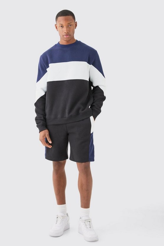 Kurzer Colorblock Sweatshirt-Trainingsanzug