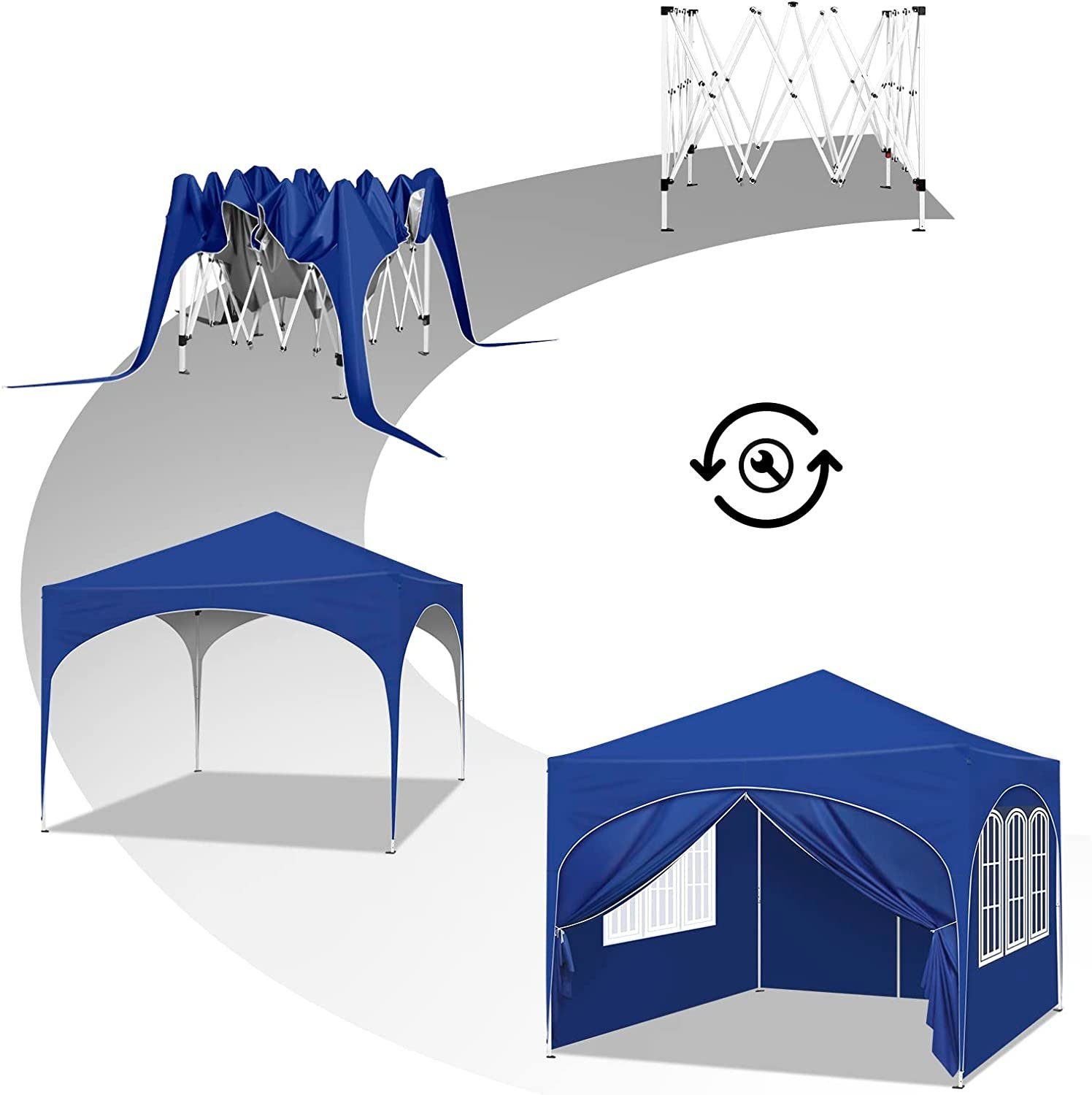 Woltu Faltpavillon, mit 4 Seitenteilen, 3x3 m, mit 4 Seitenwänden, höhenverstellbar