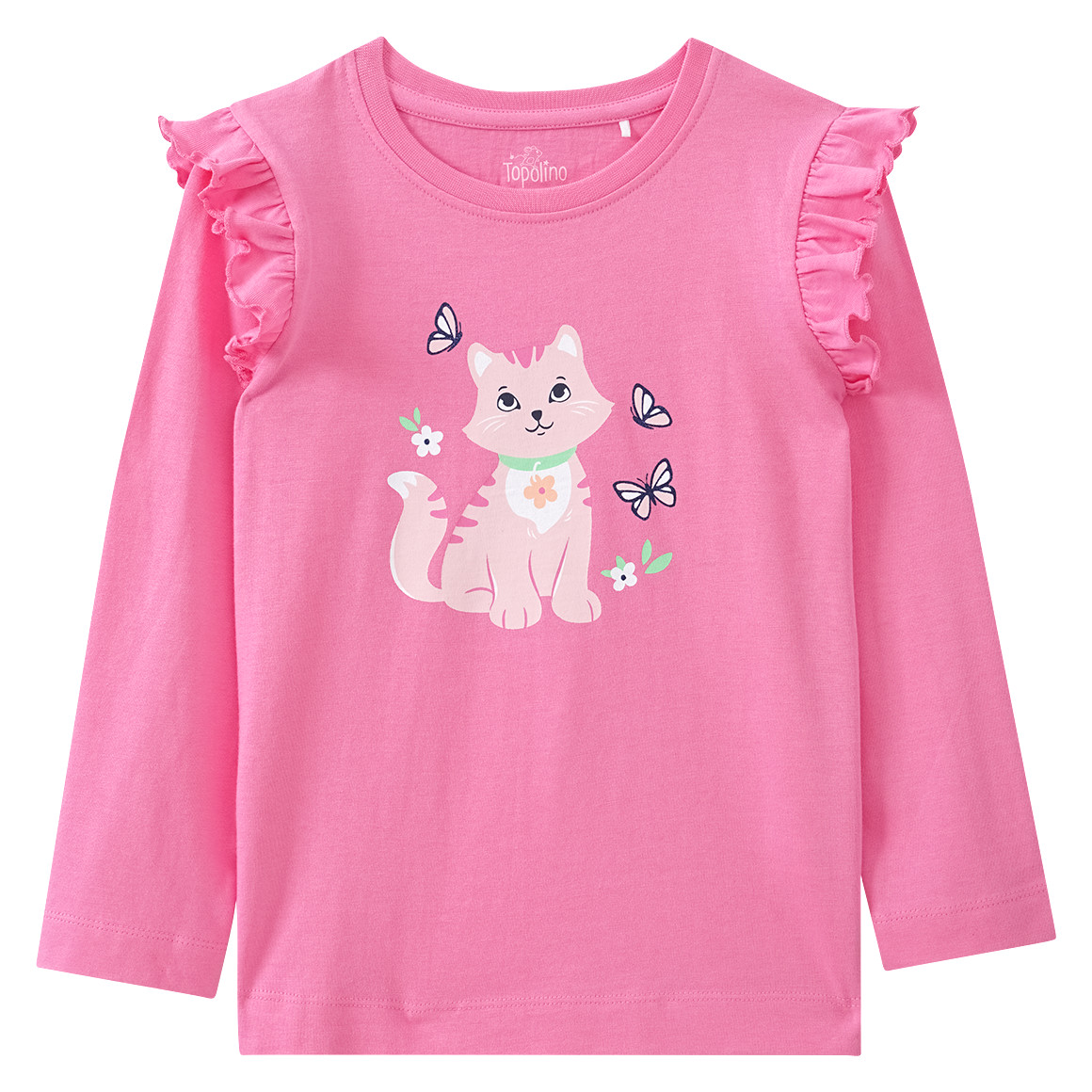 Mädchen Langarmshirt mit Katzen-Motiv
