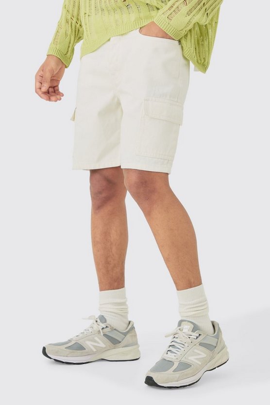 Slim Cargo Jeansshorts in Ecru