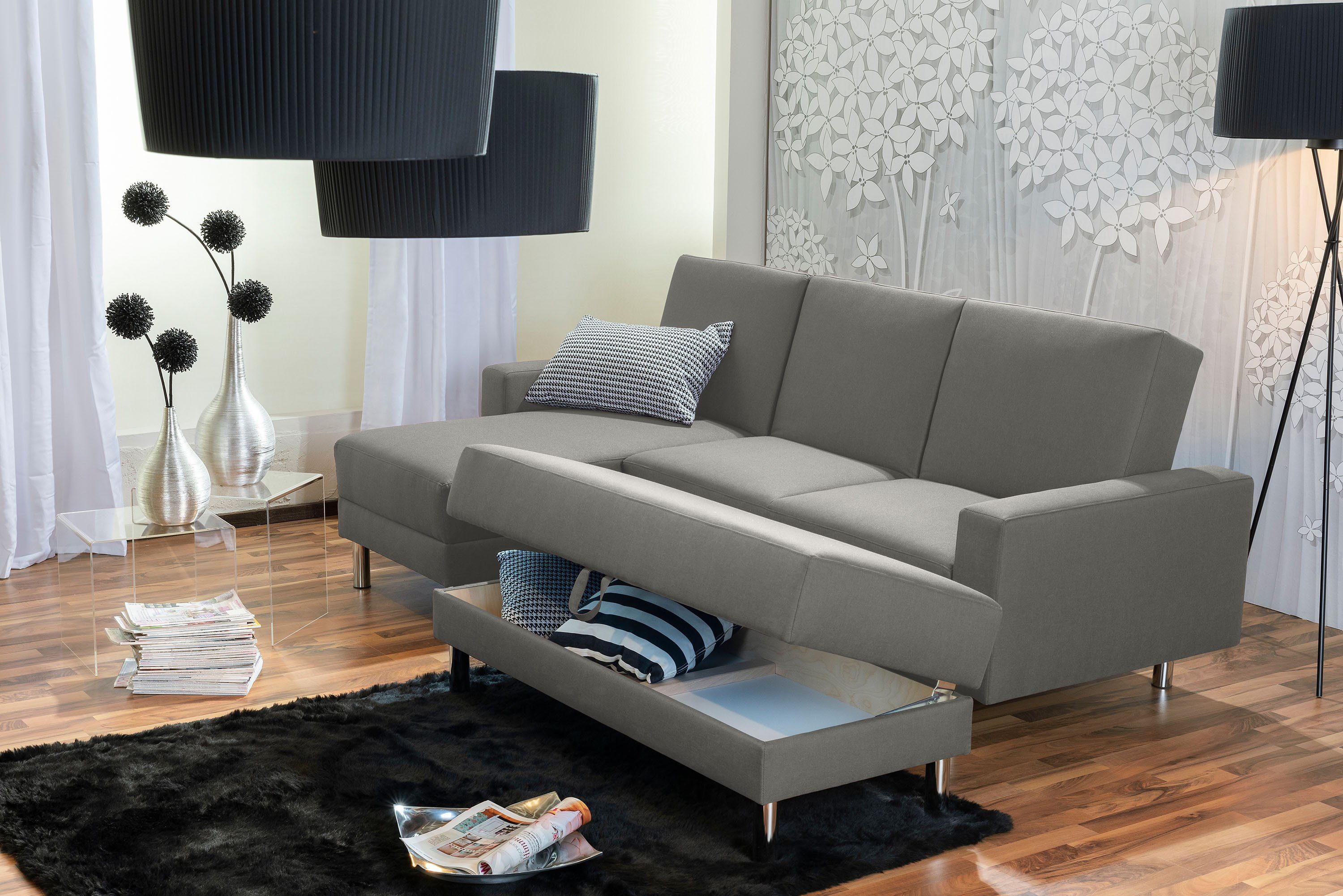 Max Winzer® Loungesofa Just Fashion Funktionssofa Flachgewebe hellgrau, 1 Stück, Made in Germany