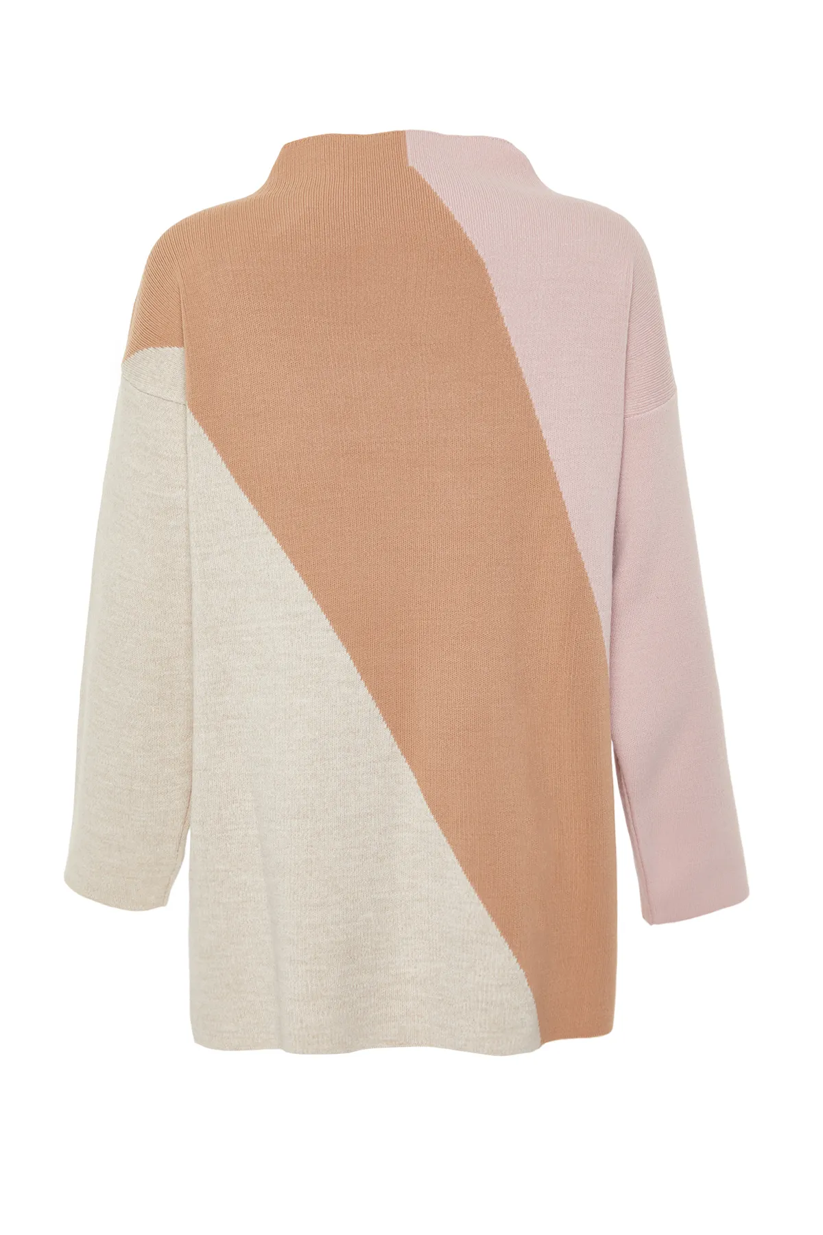Trendyol Modest  Puderfarbener Strickpullover mit Stehkragen und Blockfarben TCTAW24AK00006