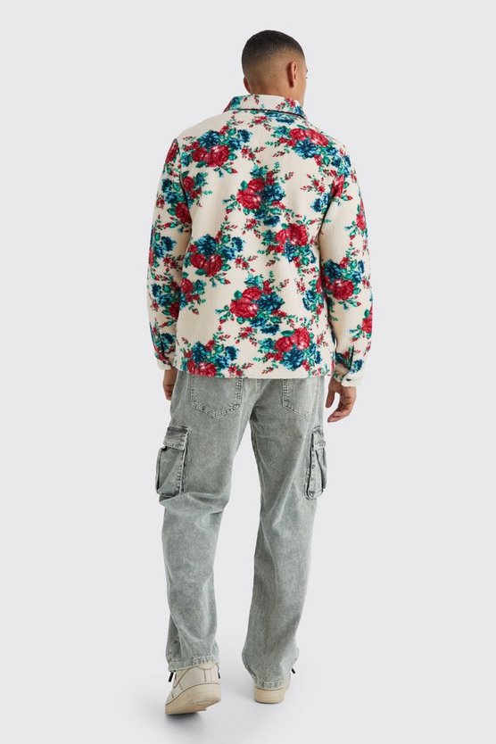 Florales Borg-Overshirt mit Taschen
