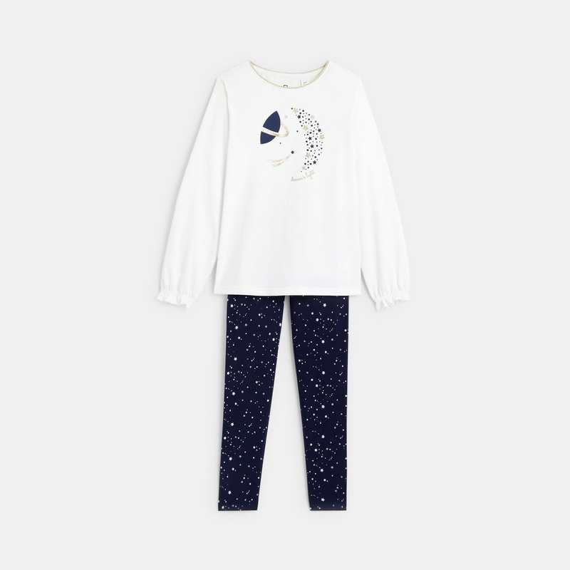 Pyjama 2 pièces en jersey blanc fille