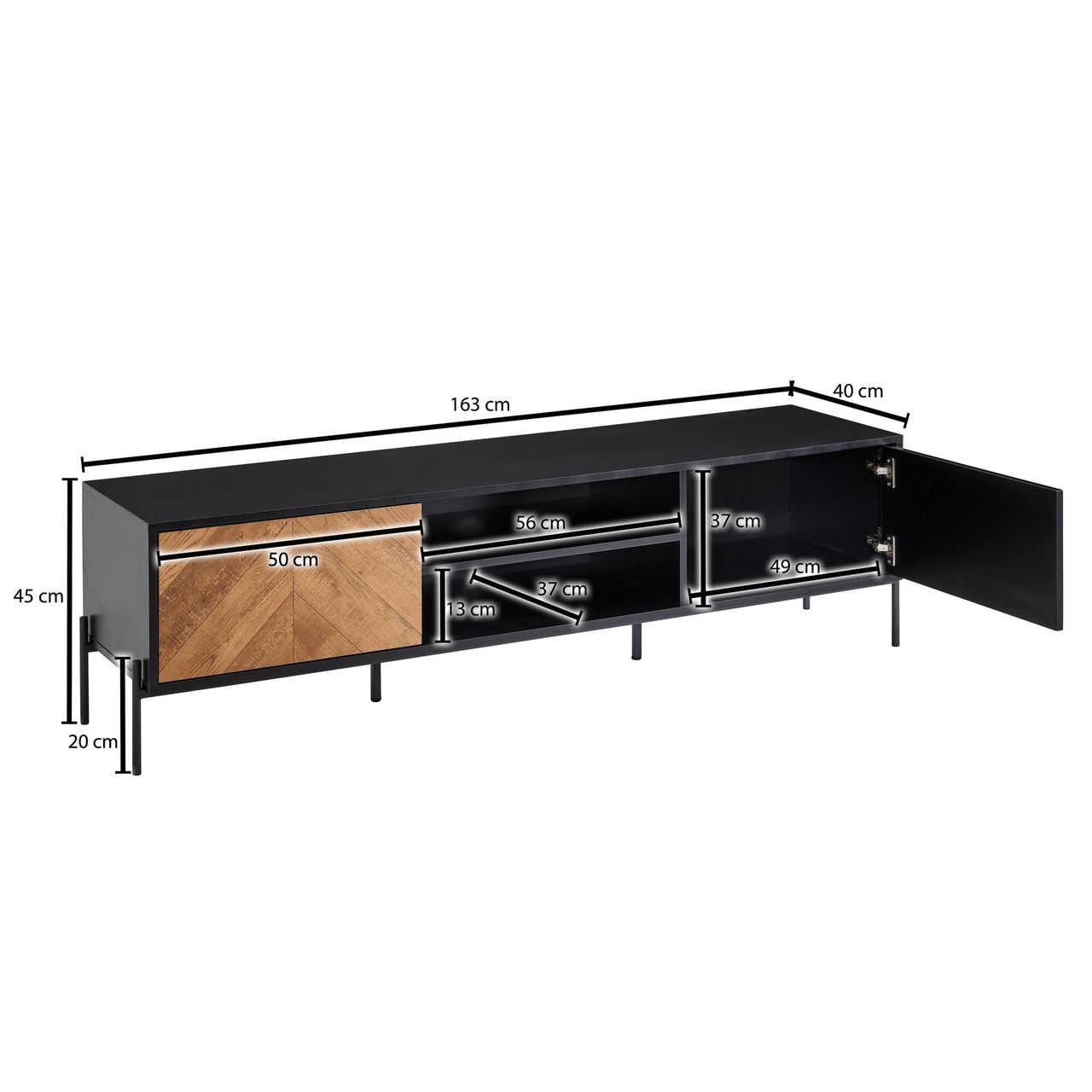 Skyport WOHNLING TV Schrank 163x45x40 cm Lowboard Holz Fernsehkommode Fernsehschrank