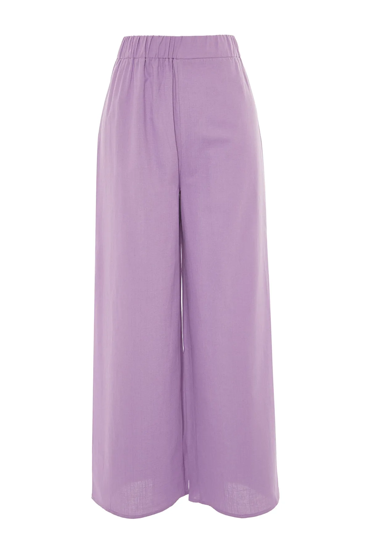 Trendyol Collection  Lilafarbene, strukturierte Schlitzhose aus Leinen TBESS21PL0493