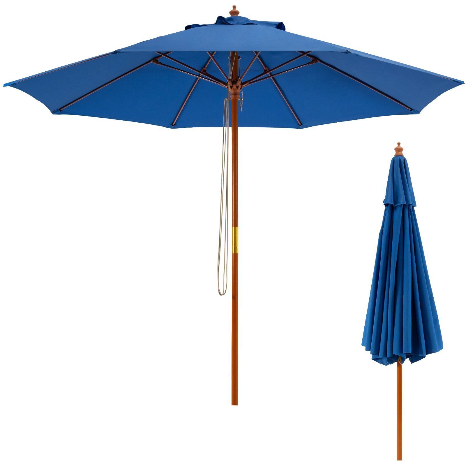 KOMFOTTEU Sonnenschirm Höhenverstellbarer Gartenschirm 260 cm, Holz