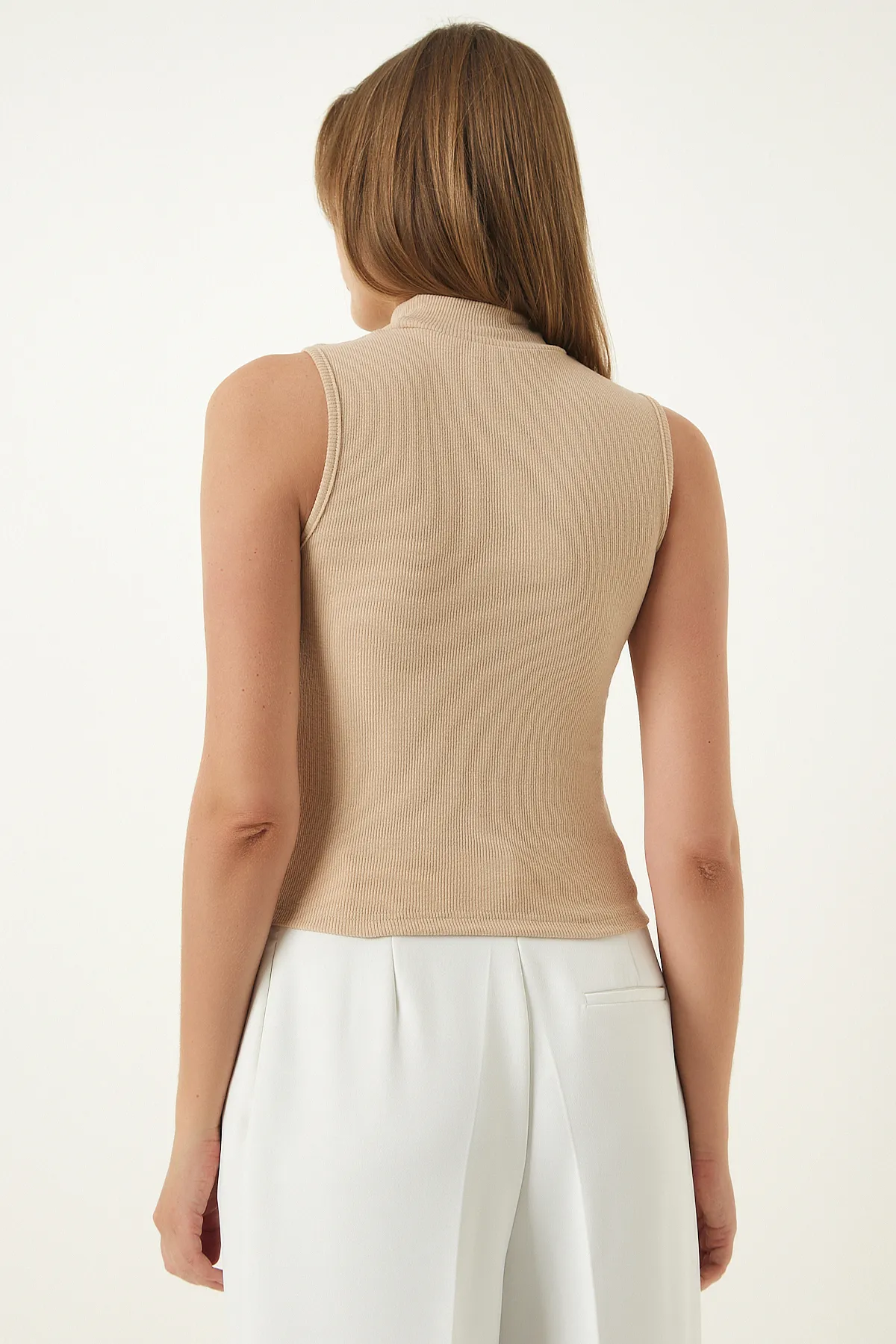 Happiness İstanbul  Damen Rollkragenpullover ärmellos 2er-Pack Strickbluse in Tile Cream GT00012
