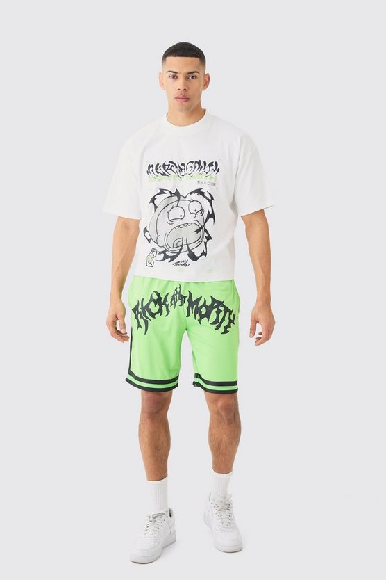 Kastiges Oversize T-Shirt und Mesh-Shorts mit lizenziertem Rick & Morty Print