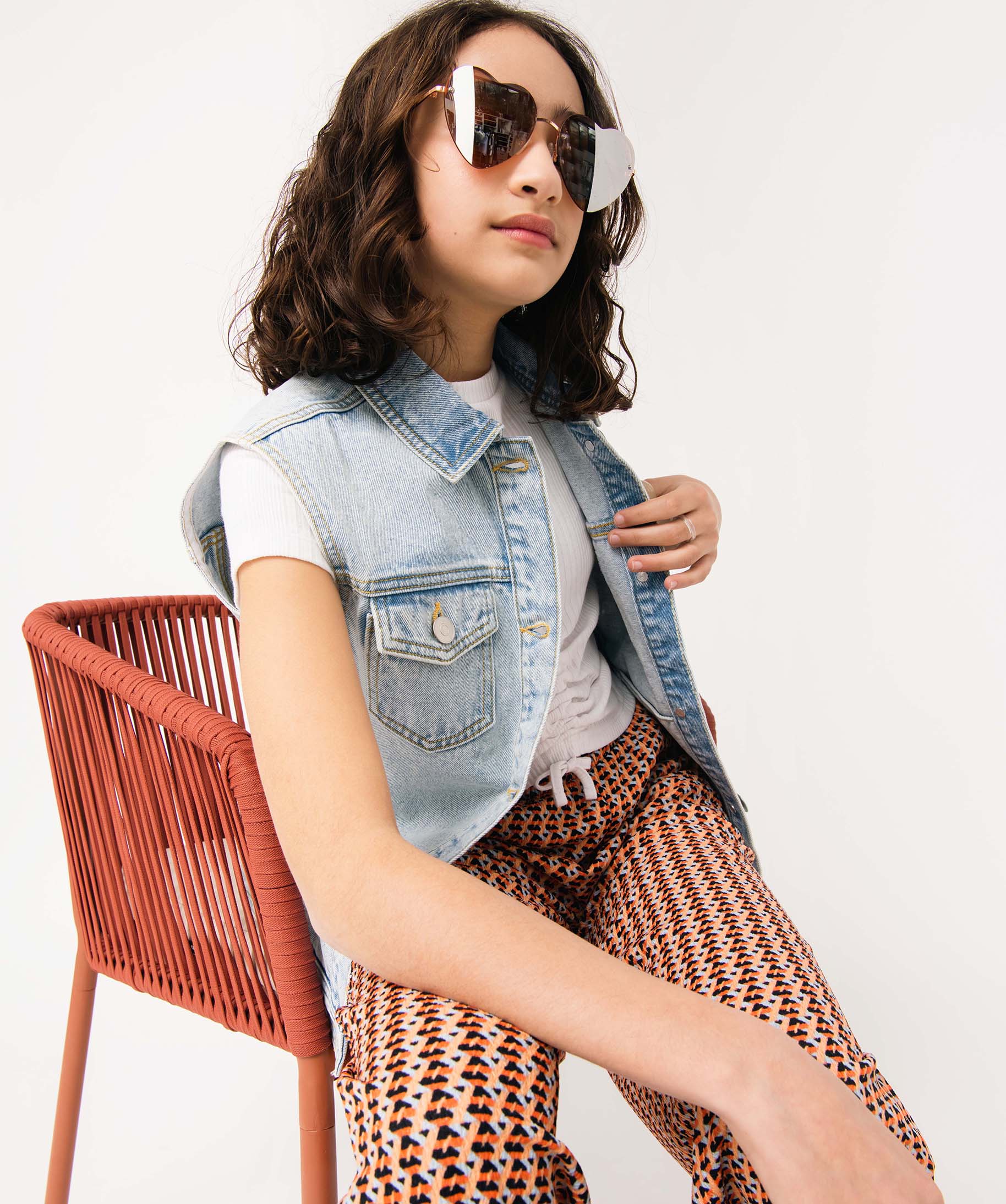 Veste en jean fille sans manches délavé stone | GEMO