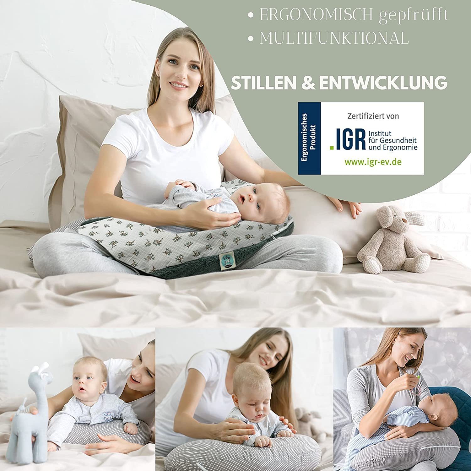 SEI Design Stillkissen Seitenschläferkissen Babynestchen Kuschelnest XXL, Schwangerschaftskissen mit Bezug, Bezug Musselin Baumwolle