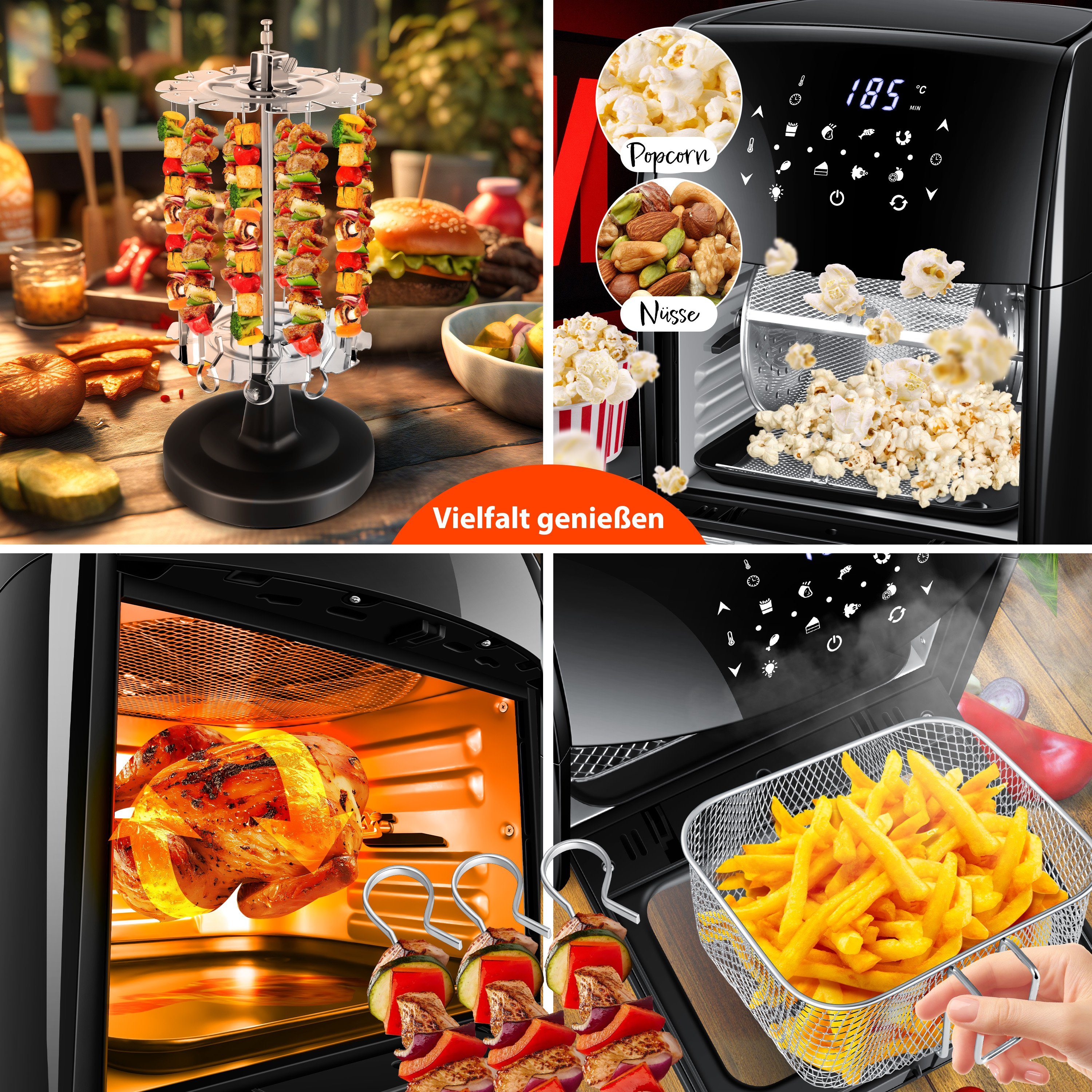 KESSER Heißluftfritteuse, 1800 W, XXL Airfryer 9in1 Heißluftfritteuse Fritteuse Drehgrill