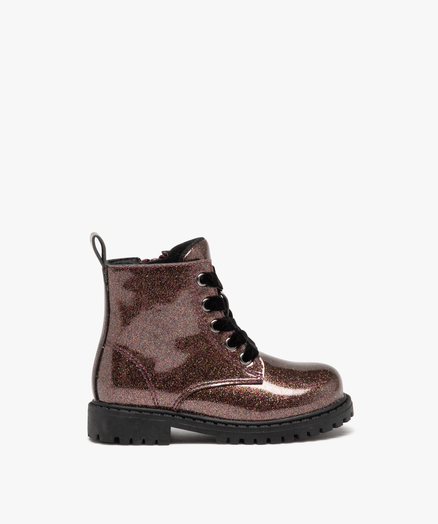 Boots pailletés avec lacets velours et semelle crantée bé... marron | GEMO