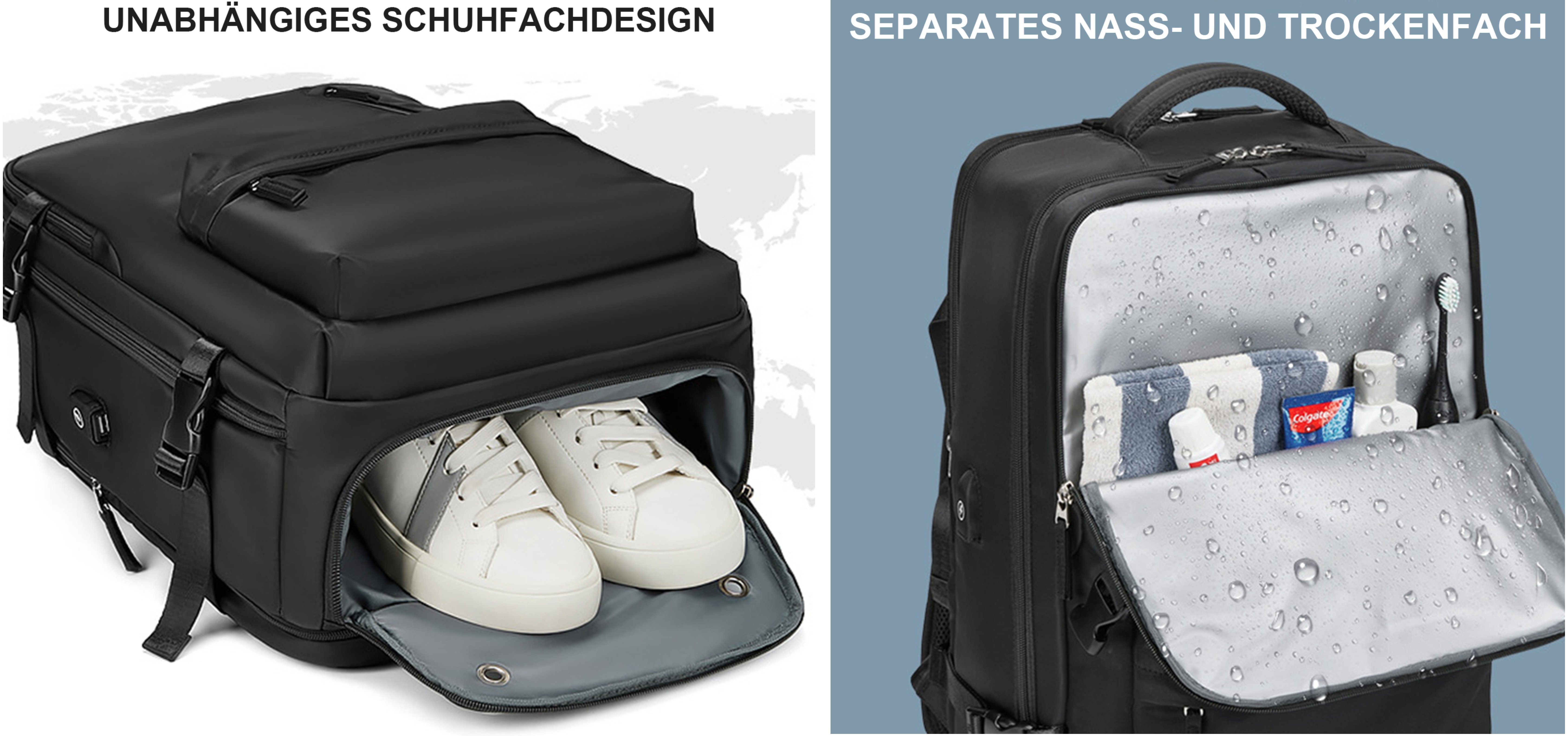 REDOM Reiserucksack Laptoprucksack Laptop Rucksack Rucksäcke Freizeitrucksack Laptoptasche (Reisen Notebook Laptop Tasche Schule Uni Rucksack Handgepäck, Anti-Diebstahl, Backpack mit Laptopfach, Schuhfach, USB-Lade-Anschluss), für Herren Damen Jungen