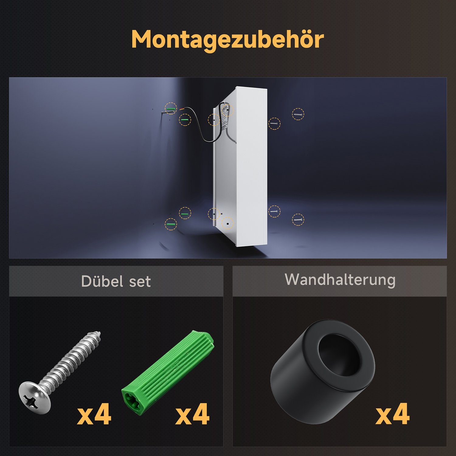 SONNI Badezimmerspiegelschrank Eintüriger dreifarbig beleuchteter Badspiegelschrank,380x600x140mm