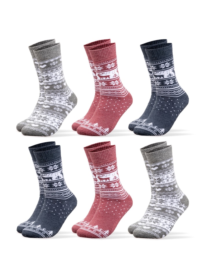 Occulto 6er Pack Norweger Socken Frida in Rot-Grau-Blau günstig kaufen