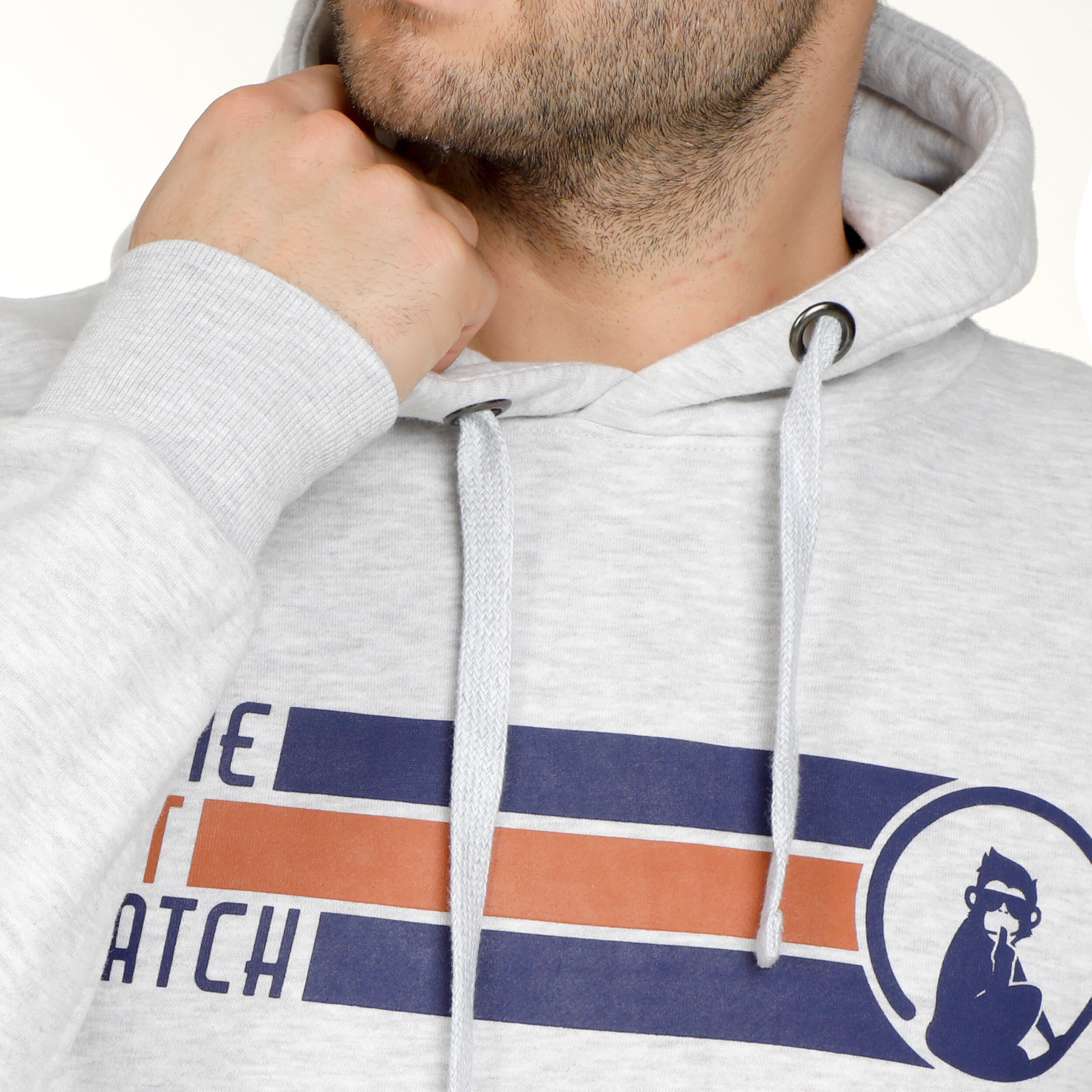 Retro Stripe Block Hoody Herren - Hellgrau, Mehrfarbig